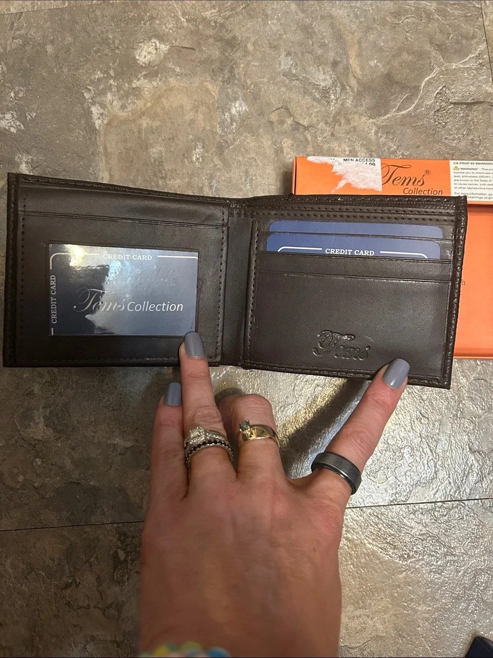 Tea Collection Dark Brown Textured Leather Money Clip Wallet